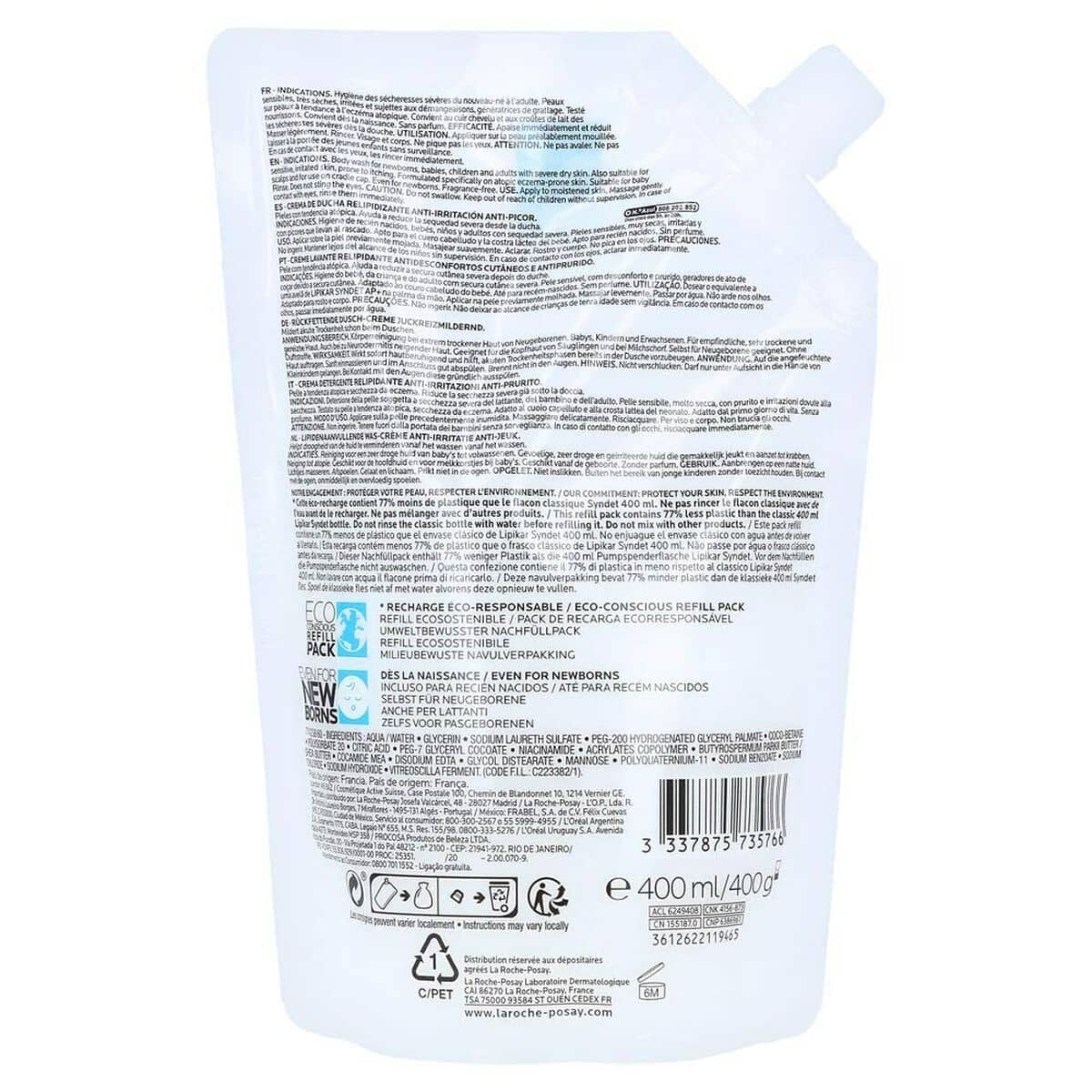 Crema de Ducha La Roche Posay Lipikar Syndet AP+ 400 ml Relipidante Recarga