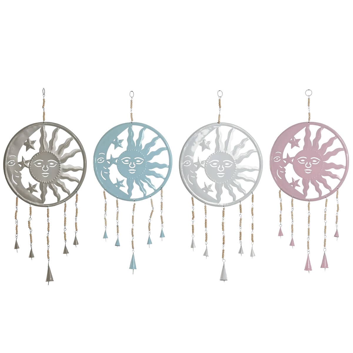 Decoración Colgante Home ESPRIT Azul Blanco Gris Rosa Hierro Luna Sol 33 x 1 x 77 cm (4 Unidades)