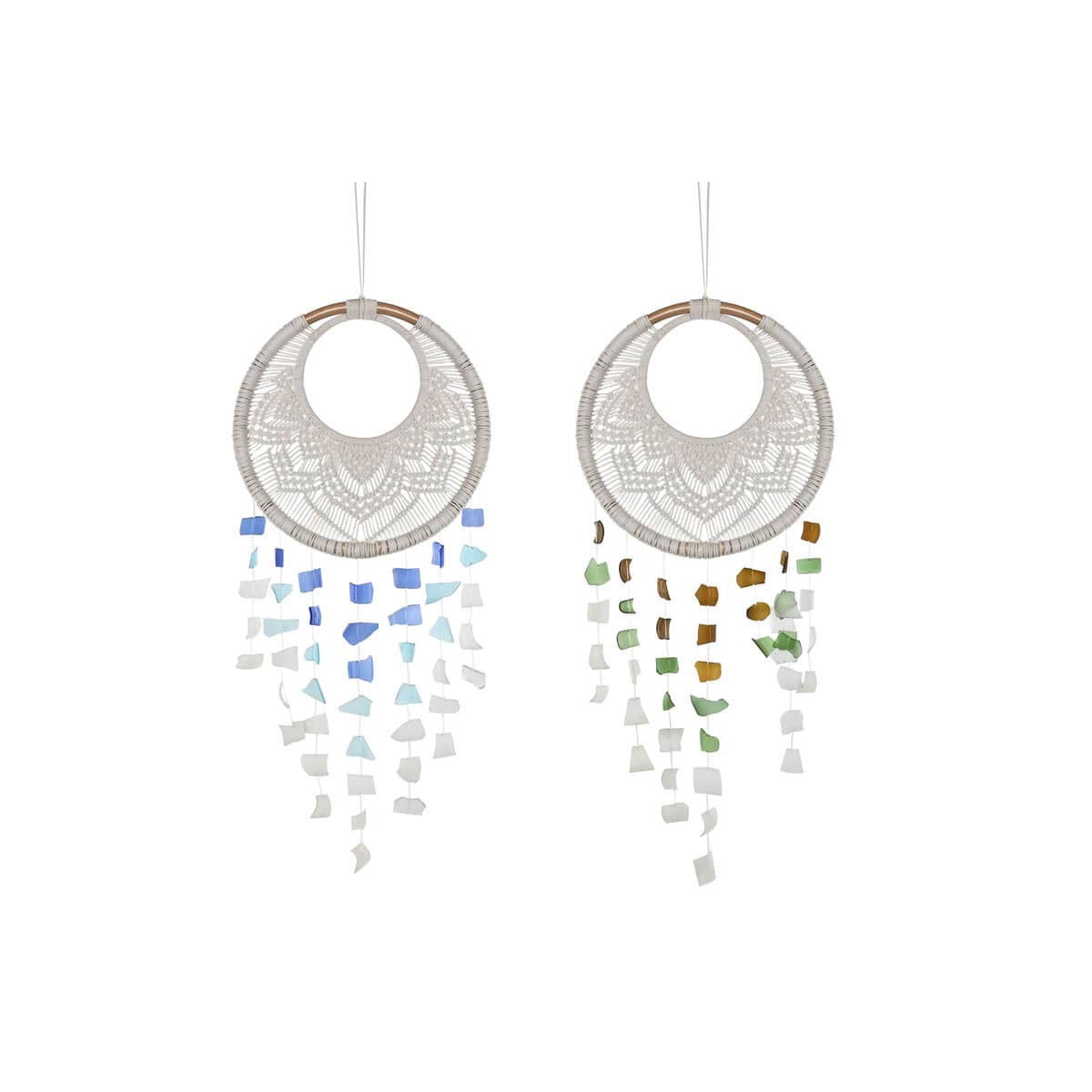 Decoración Colgante Home ESPRIT Azul Blanco Marrón Boho Macramé (2 Unidades) (12 Unidades)