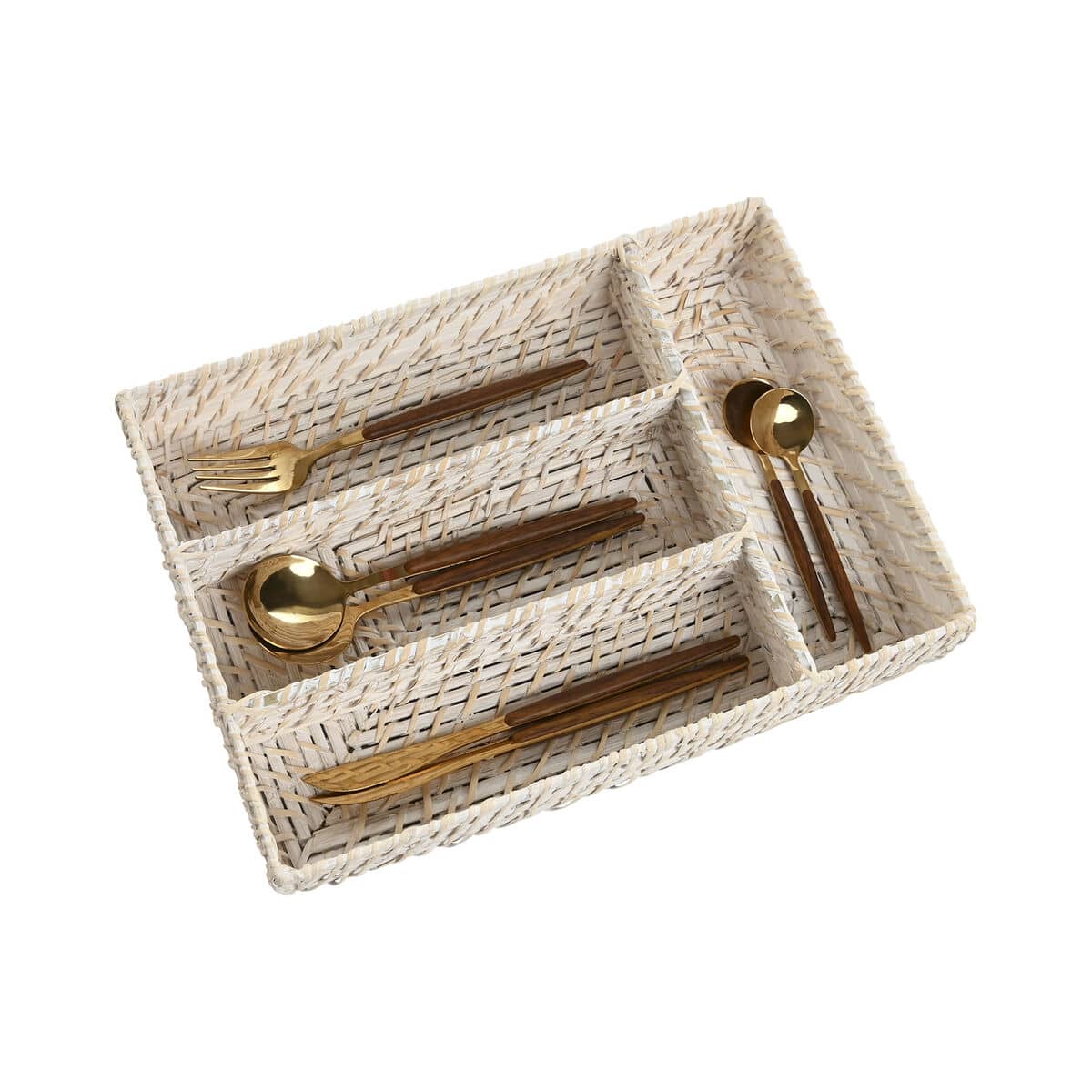 Organizador para Cubiertos Home ESPRIT Blanco Natural Bambú 34 x 24 x 6 cm