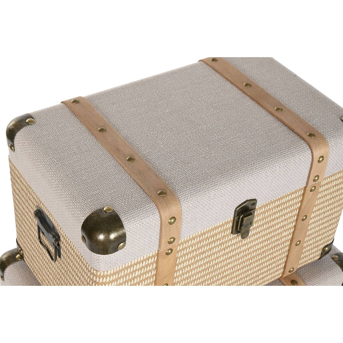Juego de Baúles Home ESPRIT Natural Poliéster Madera Tradicional (3 Unidades)