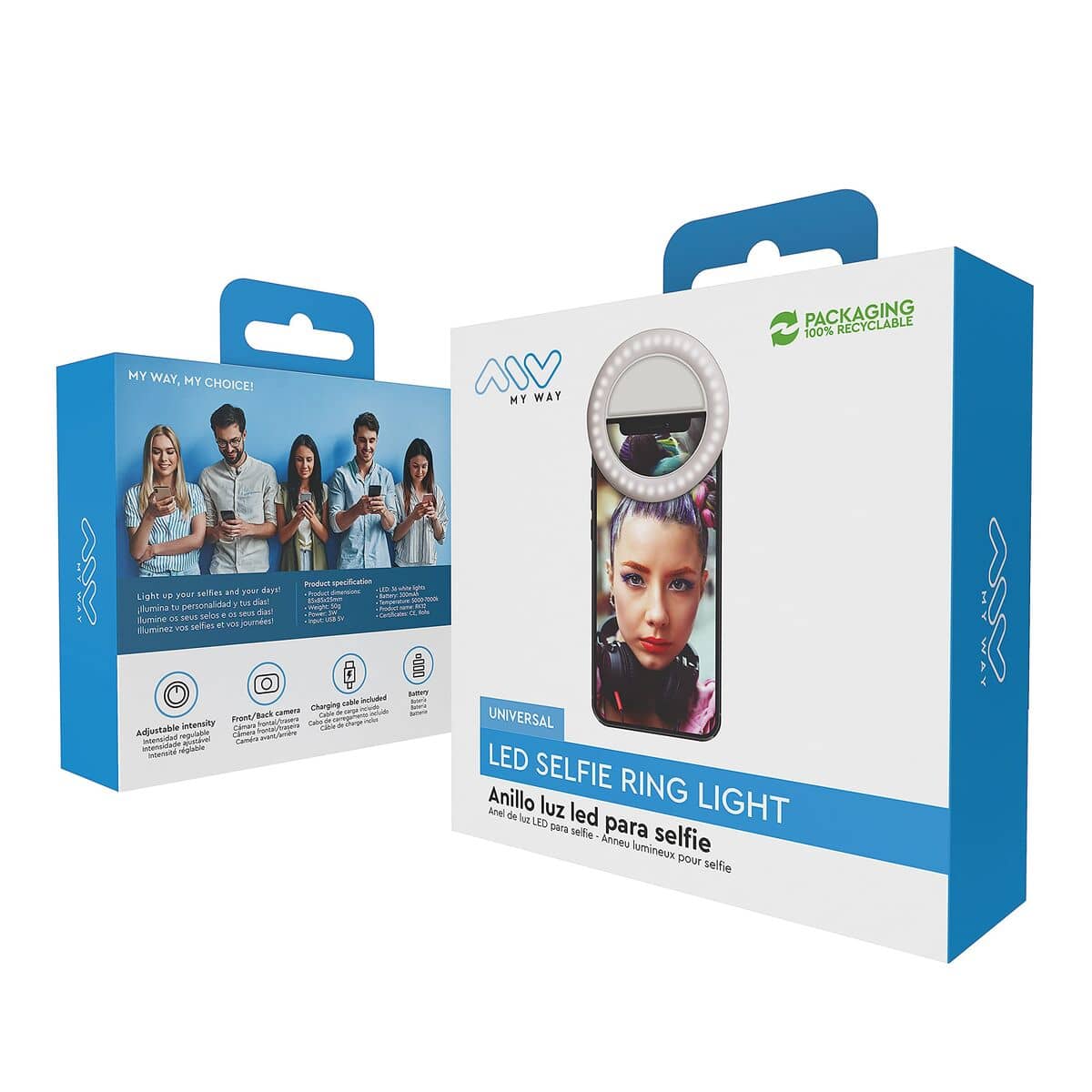 myway aro de luz led compatible con selfies blanco