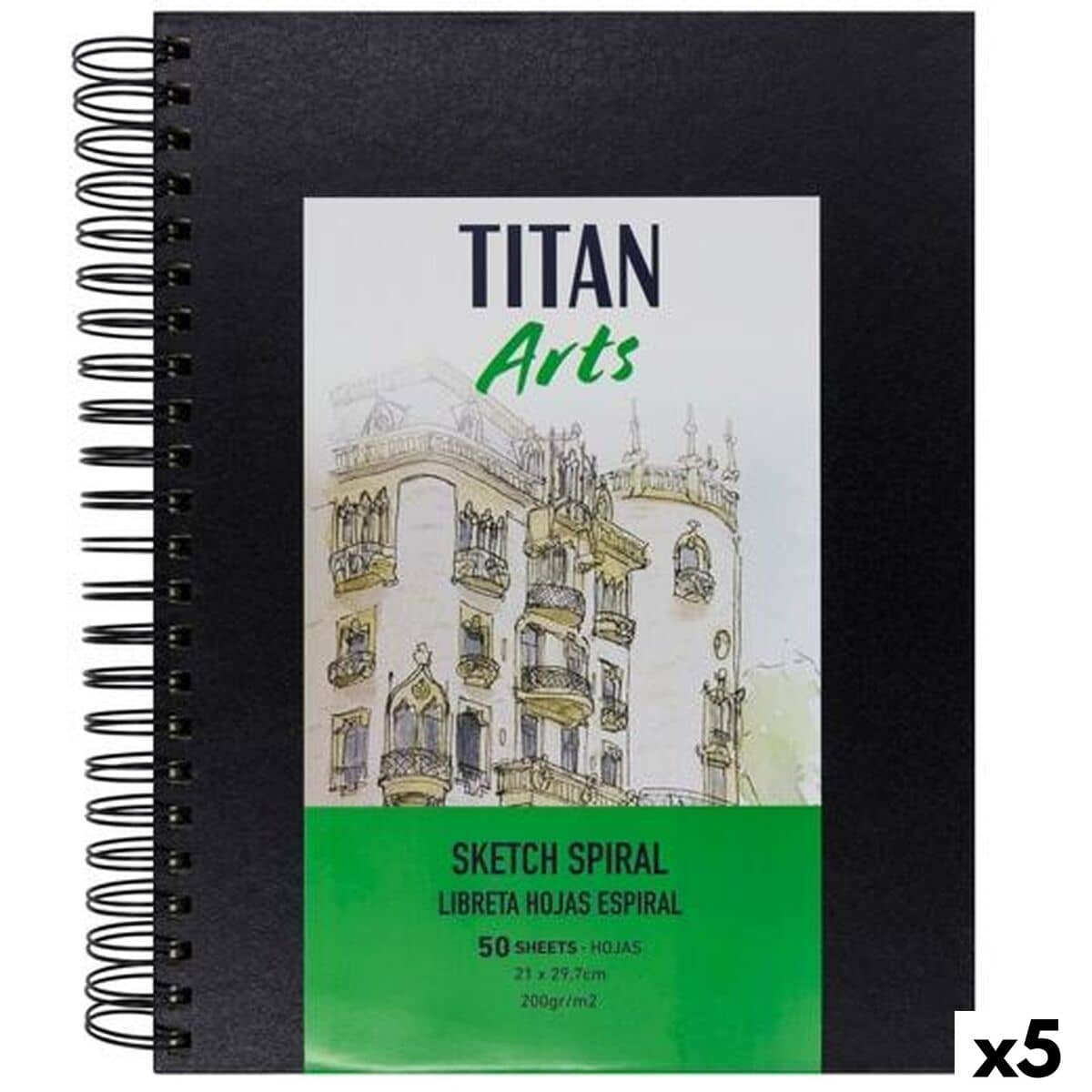 Cuaderno de Dibujo Titan Arts Negro A4 50 Hojas (5 Unidades)