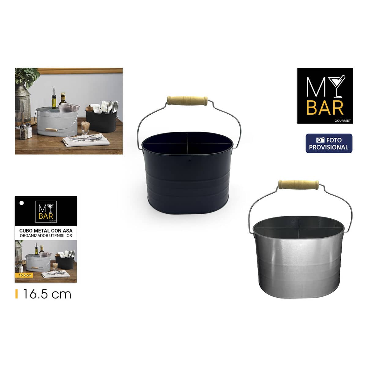 Cesta Multiusos My Bar Metal 16,5 x 12,5 x 11 cm (8 Unidades)