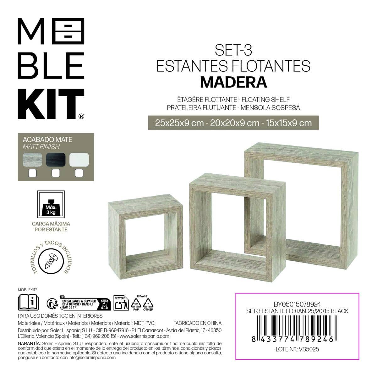 Estantes MobleKit Negro 3 Piezas (4 Unidades)