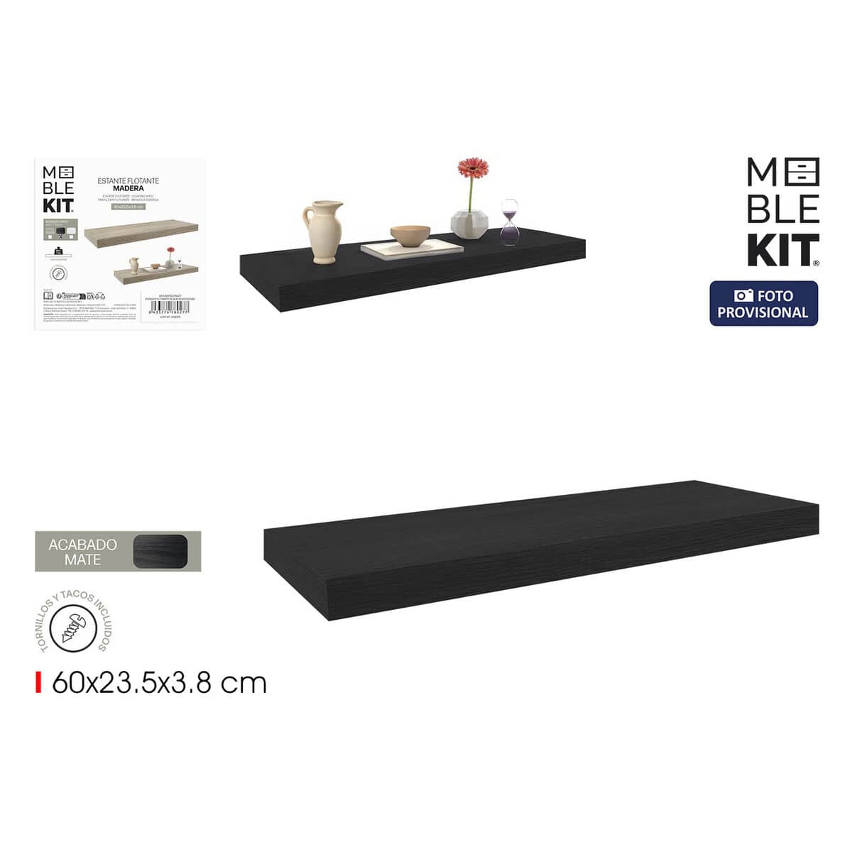Estante MobleKit Negro Madera 60 x 23,5 x 3,8 cm (6 Unidades)