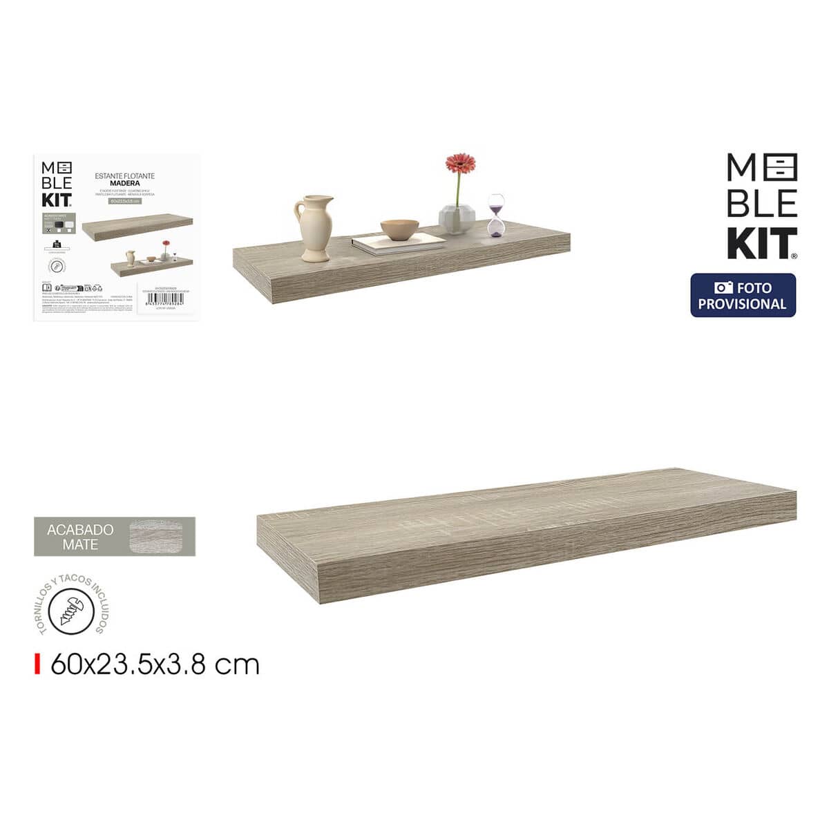 Estante MobleKit Roble Madera 60 x 23,5 x 3,8 cm (6 Unidades)