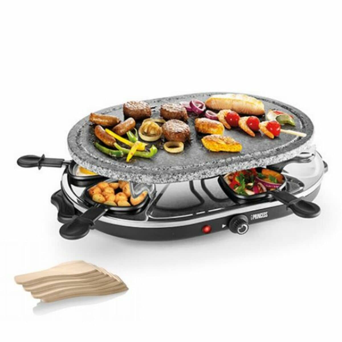 Raclette Princess 8 Oval Stone Grill Party Negro Gris 2