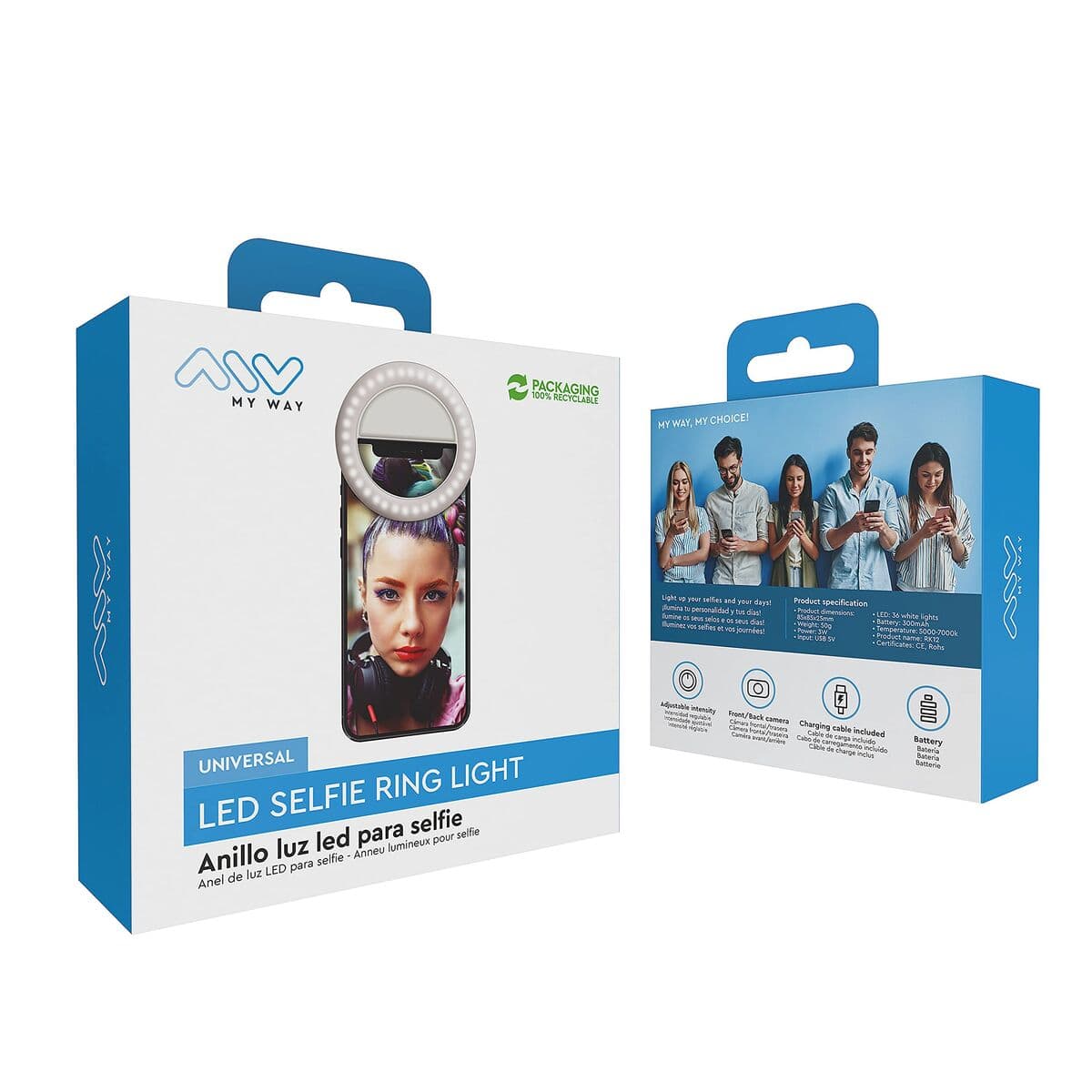 myway aro de luz led compatible con selfies blanco