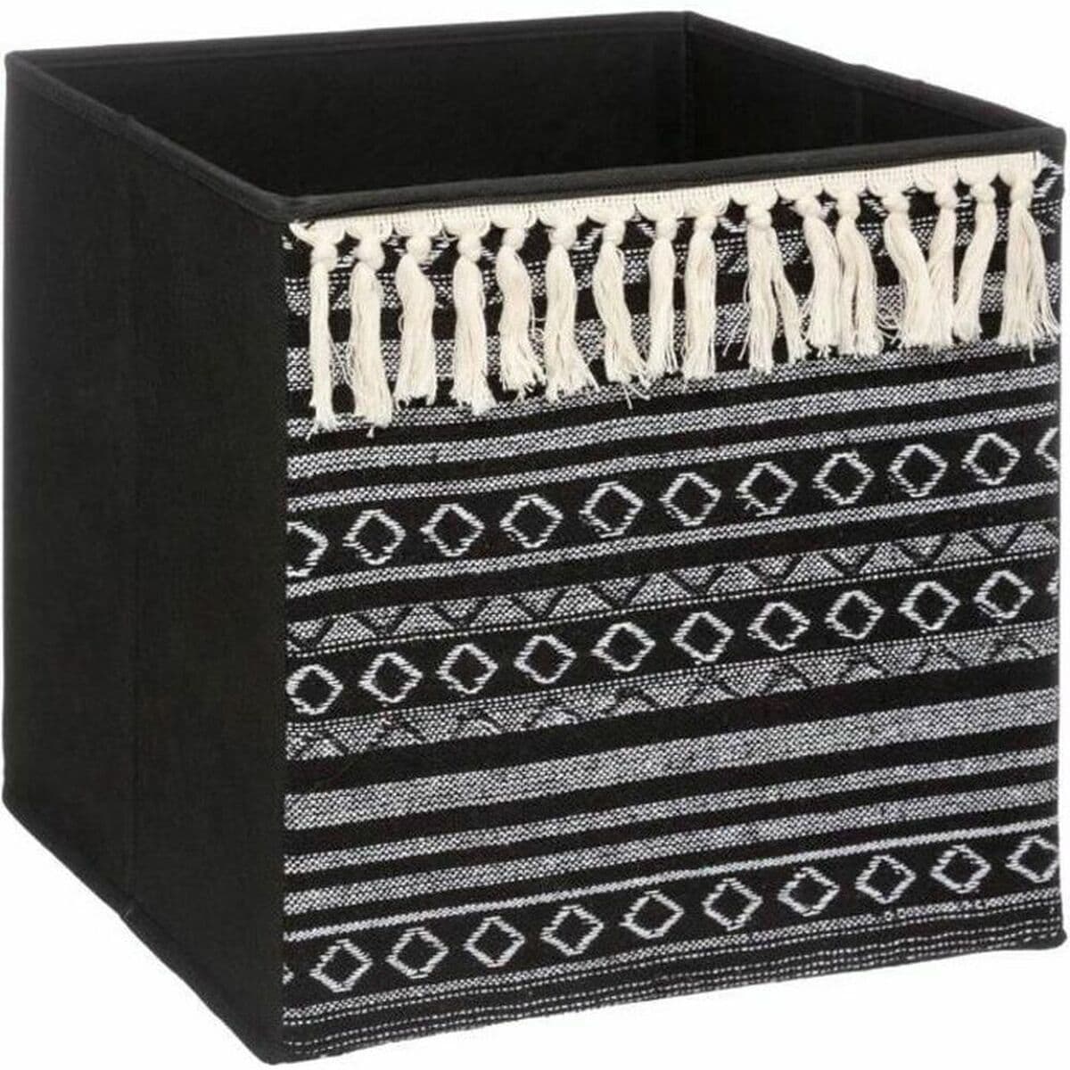 Caja de Almacenaje Five Etnic Con flecos 31 x 31 x 31 cm Negro Plástico