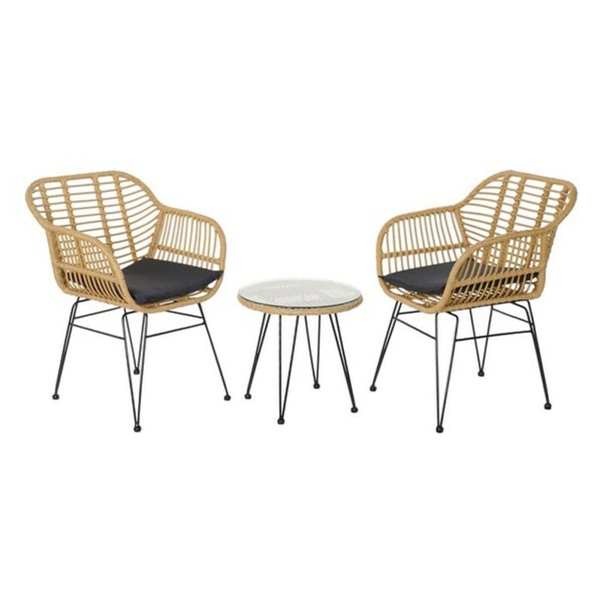 Conjunto de Mesa con 2 Sillas DKD Home Decor Negro Natural Marrón claro 56 x 57,5 x 82 cm