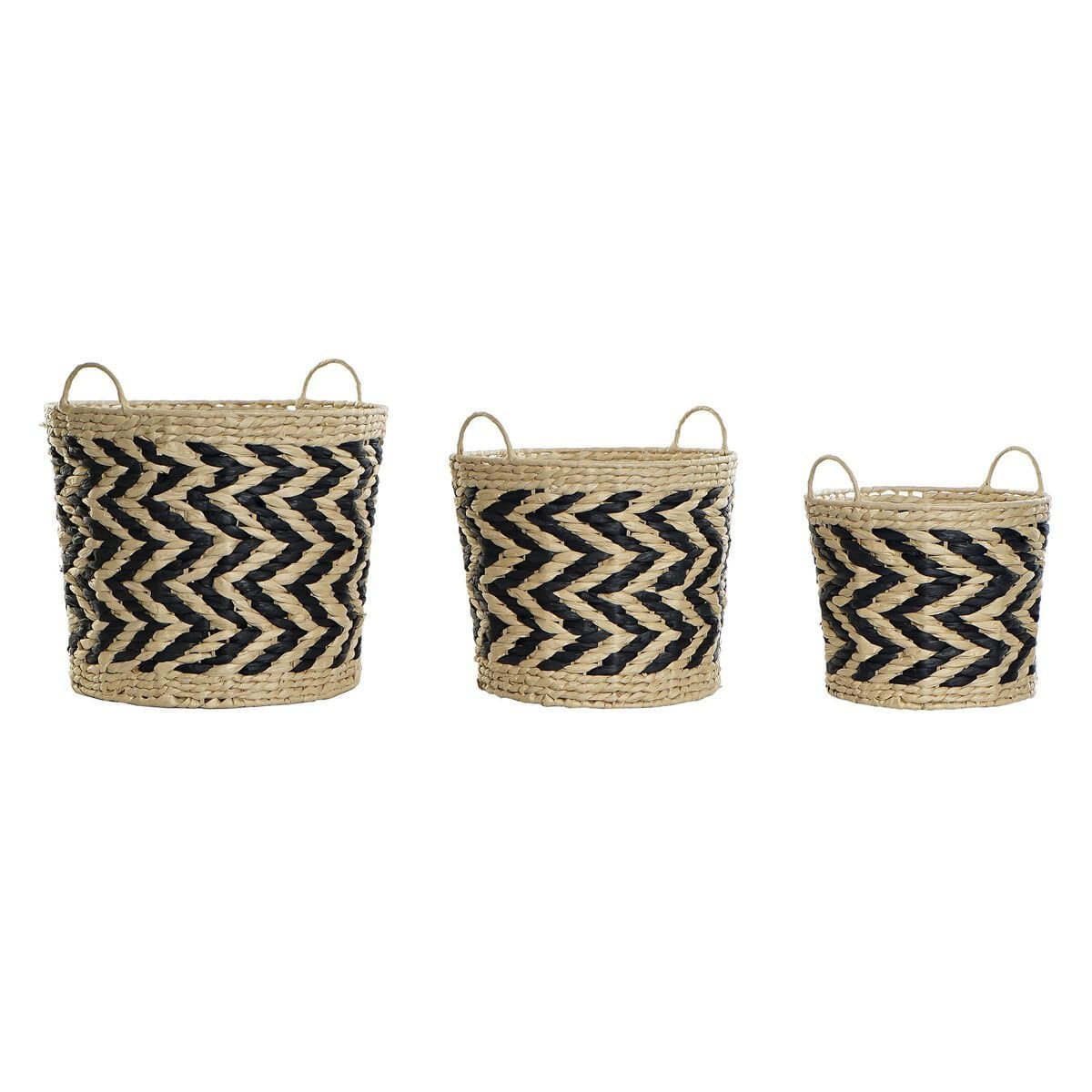 Juego de Cestas DKD Home Decor Negro Marrón claro Fibra natural (3 Piezas) (3 Unidades)