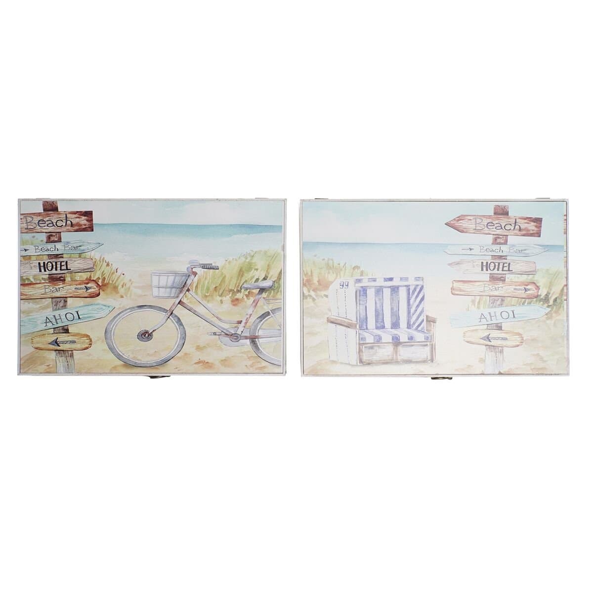 Caja Decorativa DKD Home Decor Multicolor Madera MDF Playa Mediterráneo Contador (2 Unidades)