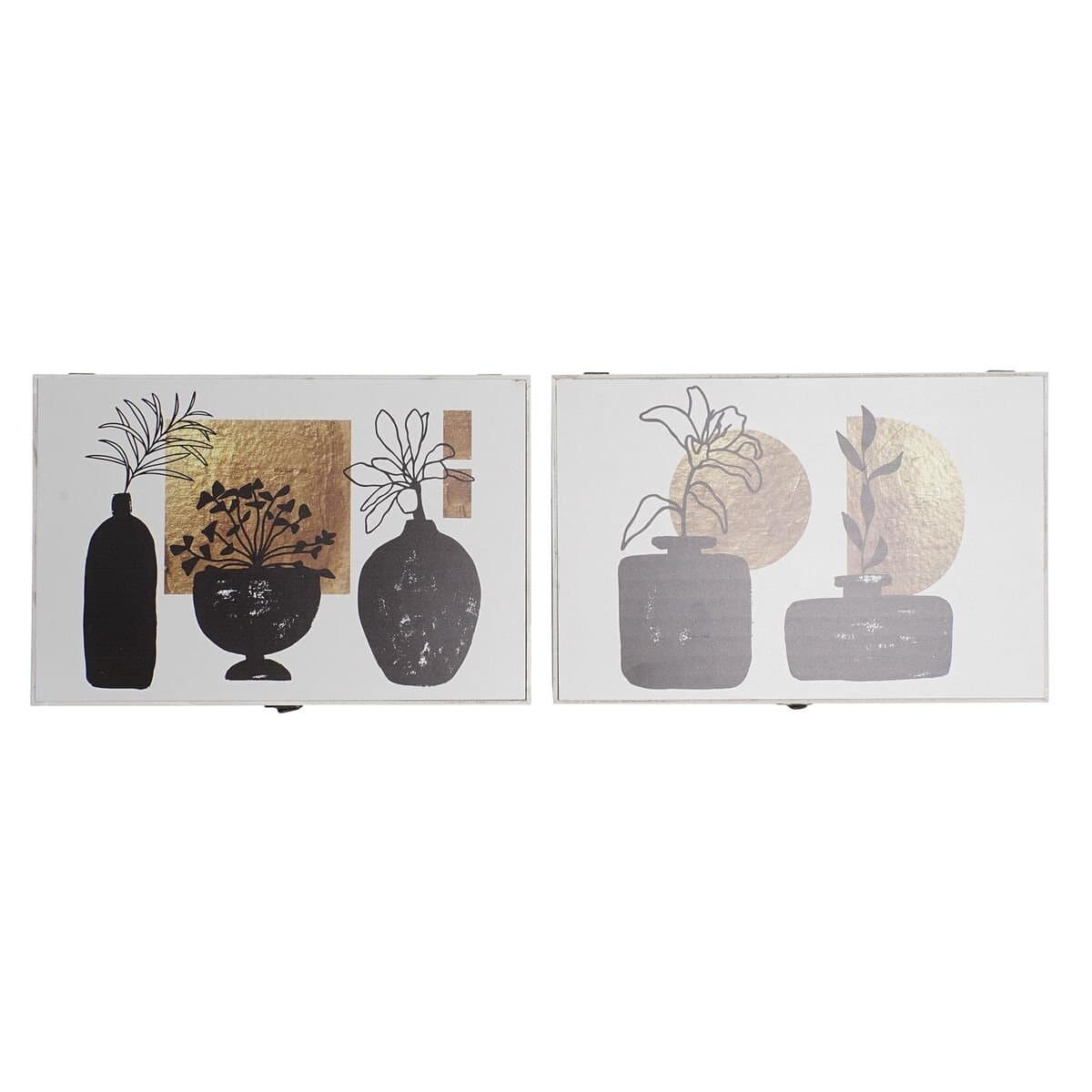 Caja Decorativa DKD Home Decor Blanco Negro Dorado Madera MDF Moderno Jarrón (2 Unidades)