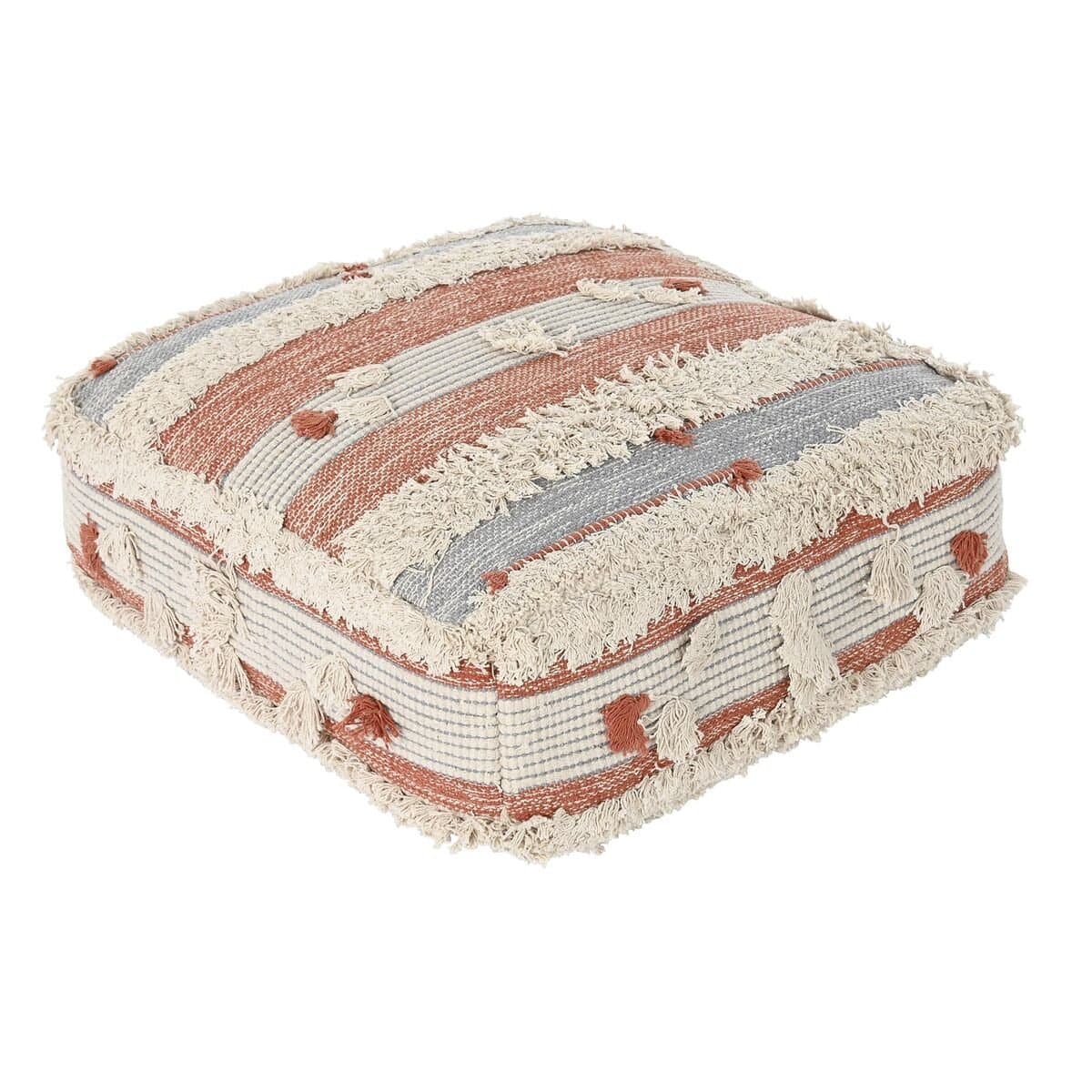 Puff DKD Home Decor Blanco Naranja Aluminio Rayas Boho