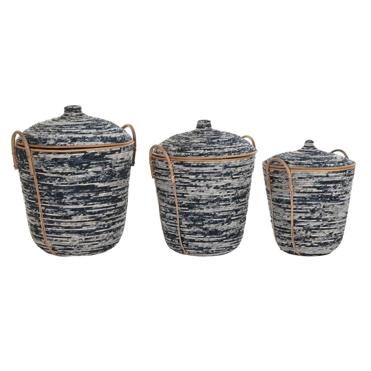 Juego de Cestas DKD Home Decor Blanco Negro Natural