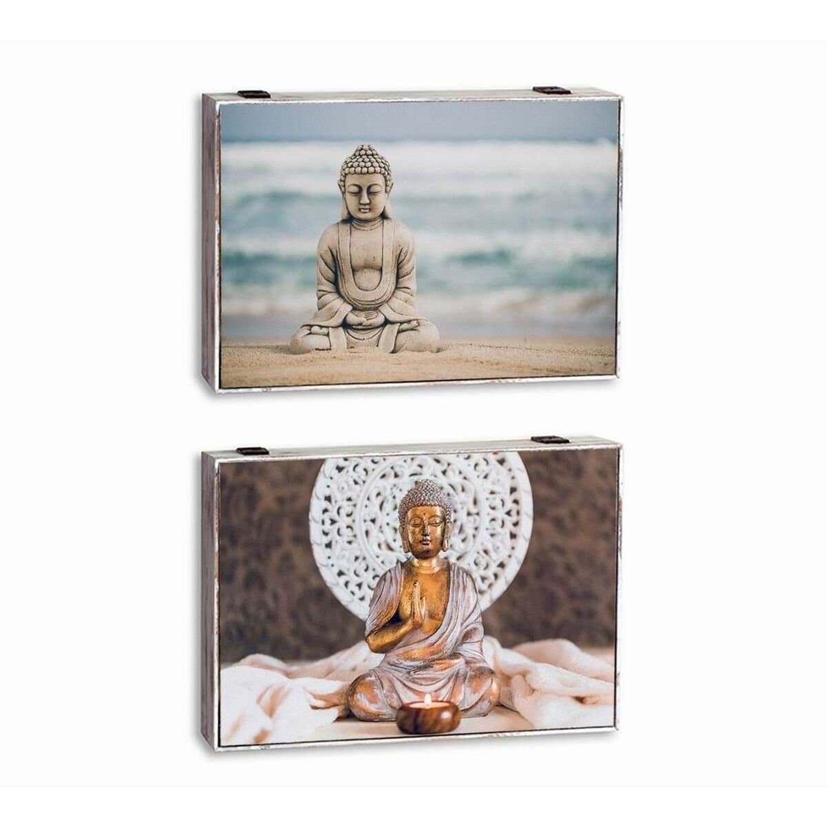 Caja Decorativa DKD Home Decor Multicolor Madera MDF Buda Contador (2 Unidades)