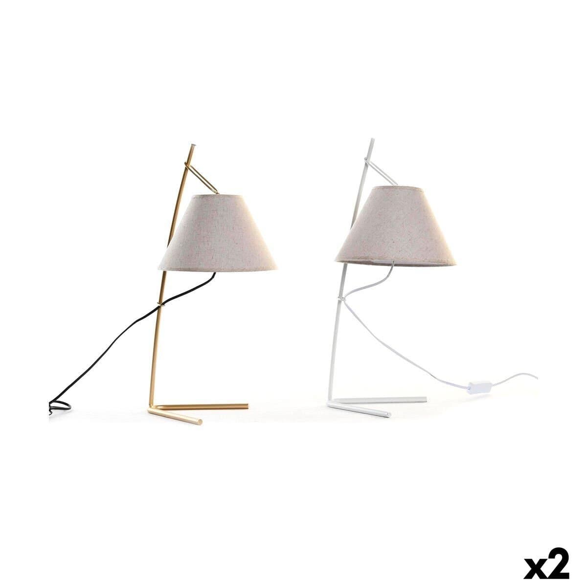 Lámpara de mesa DKD Home Decor Dorado Metal Lino Blanco 50 W Moderno (25 x 31 x 57 cm) (2 Unidades)