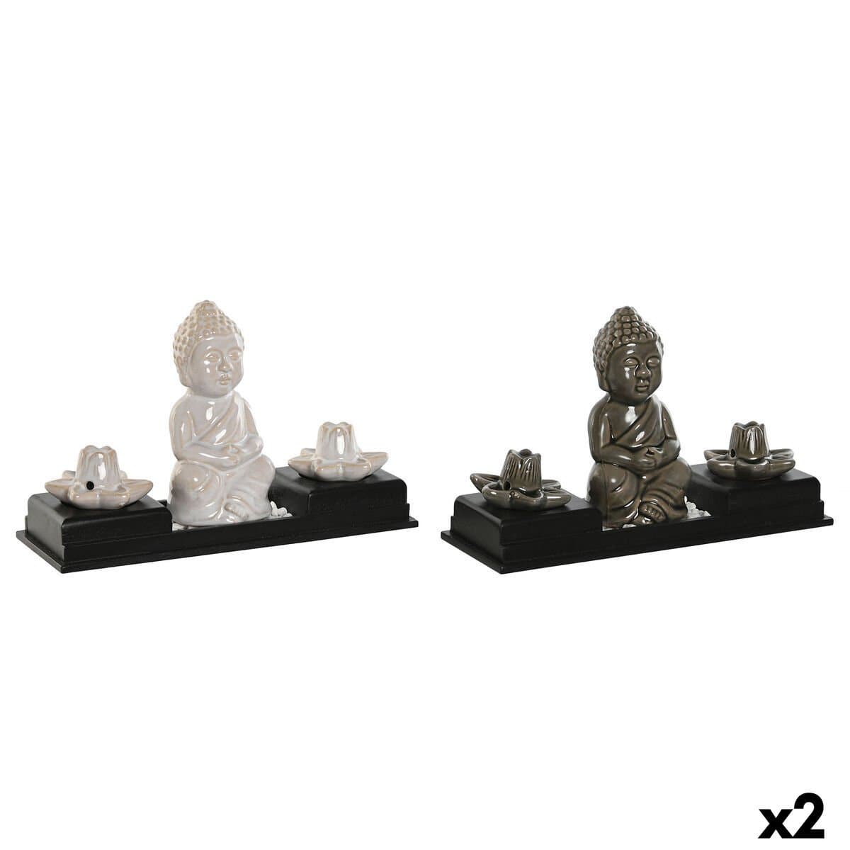 Quemador de esencias Home ESPRIT Cerámica Madera MDF Buda 24 x 8 x 14 cm (2 Unidades)