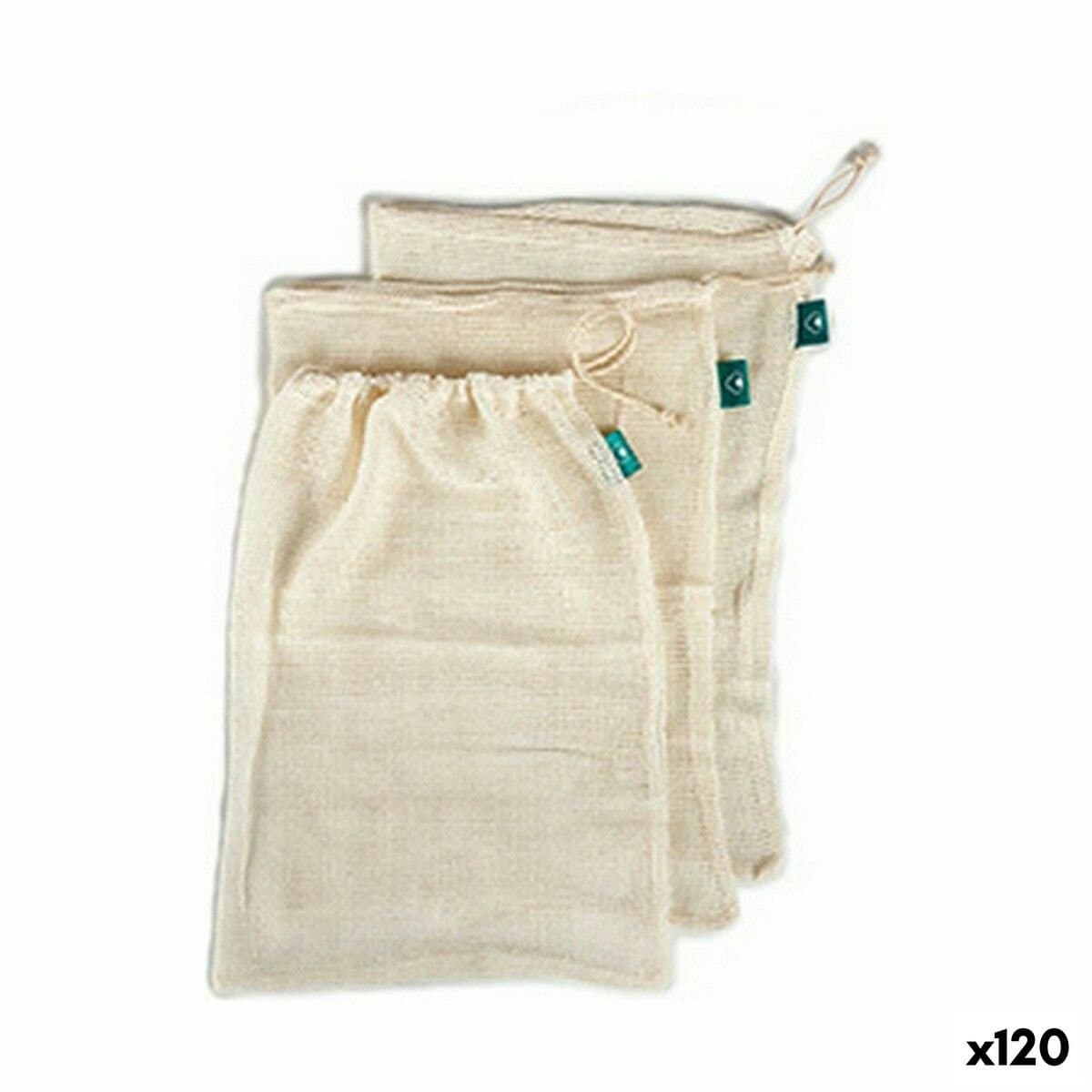 Set de Bolsas Reutilizables para Alimentos Blanco 100 % algodón 5 x 48 x 33 cm (120 Unidades)