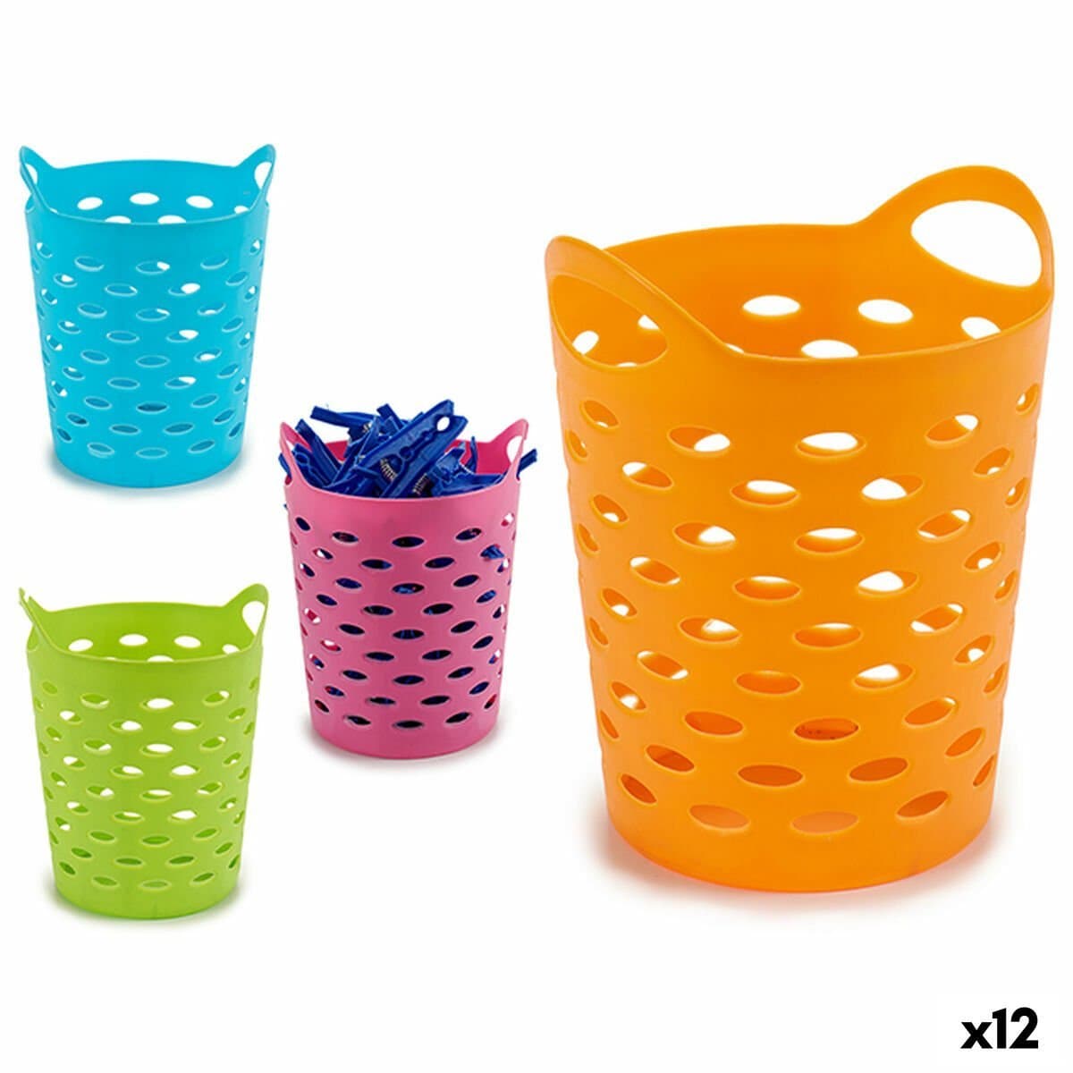 Cesta para Pinzas Amarillo Azul Naranja Rosa Poliestireno 14 x 17 x 14 cm 14 x 0,175 x 14 cm (12 Unidades)