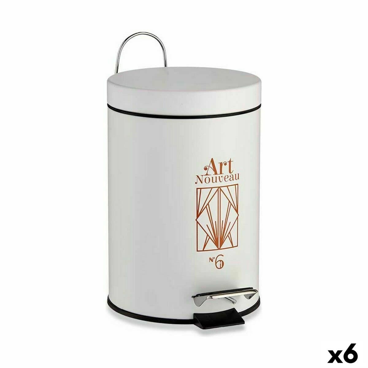 Papelera con Pedal Berilo Art Nouveau Blanco Bronce Acero Plástico 3 L (6 Unidades)