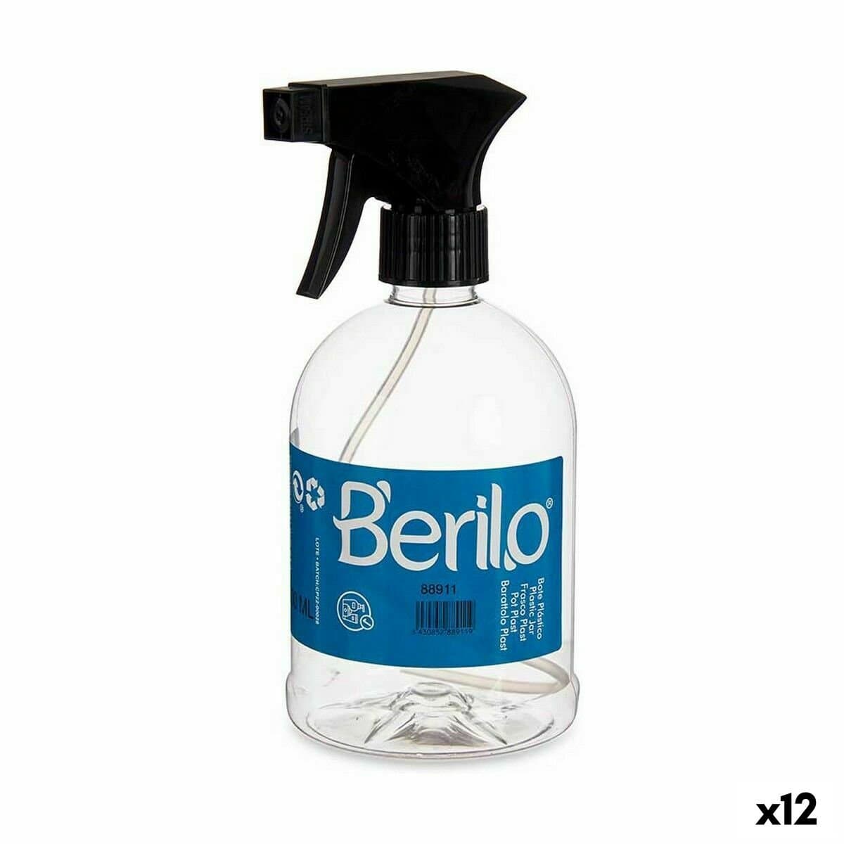 Botella Pulverizadora Berilo Negro Transparente Plástico 500 ml (12 Unidades)