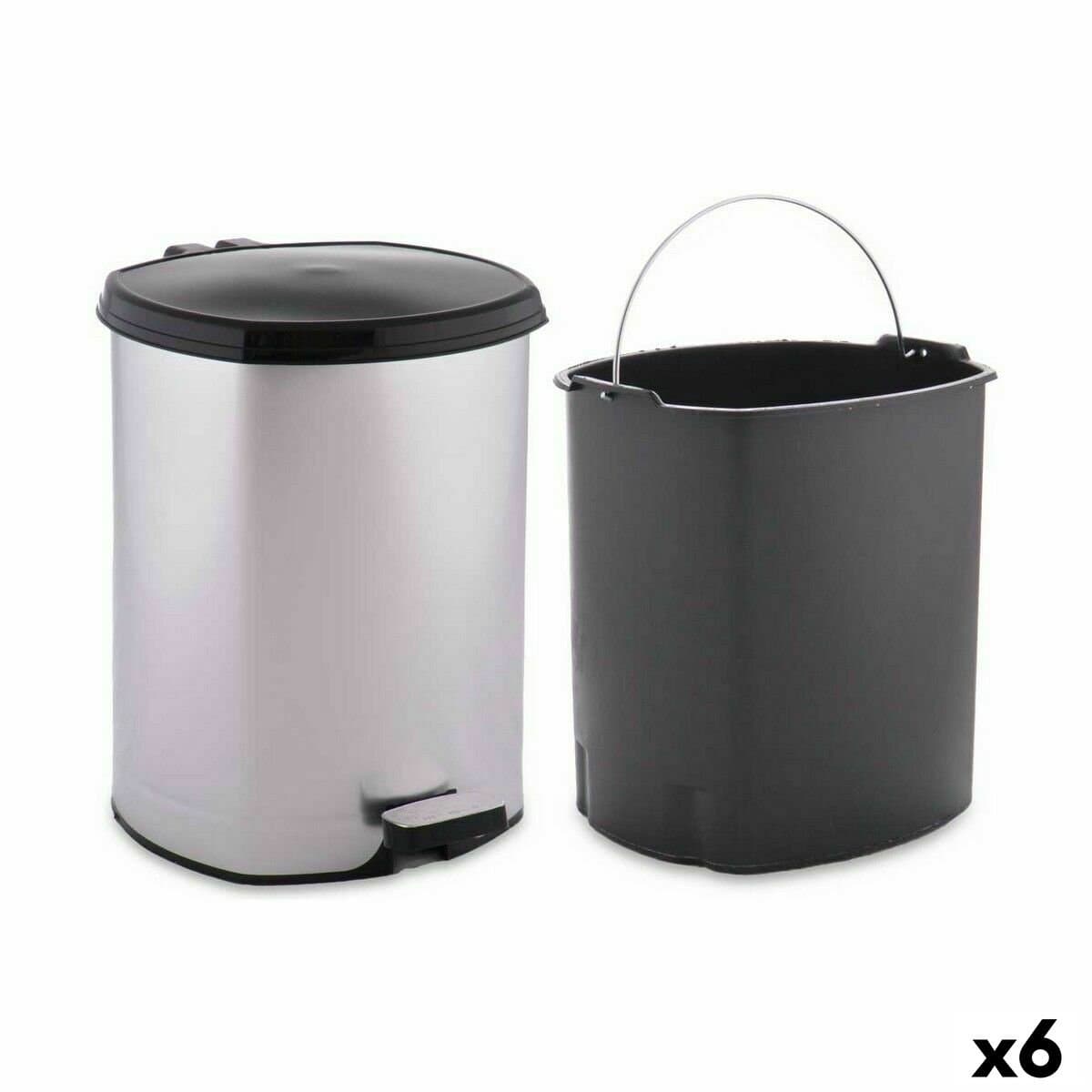 Papelera con Pedal Berilo Plateado Plástico 6 L (6 Unidades)