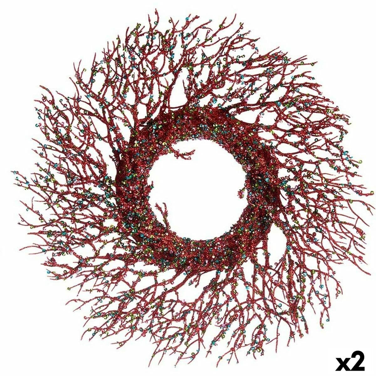 Corona de Navidad Krist+ Azul Rojo Plástico Rama 50 x 10 x 50 cm (2 Unidades)