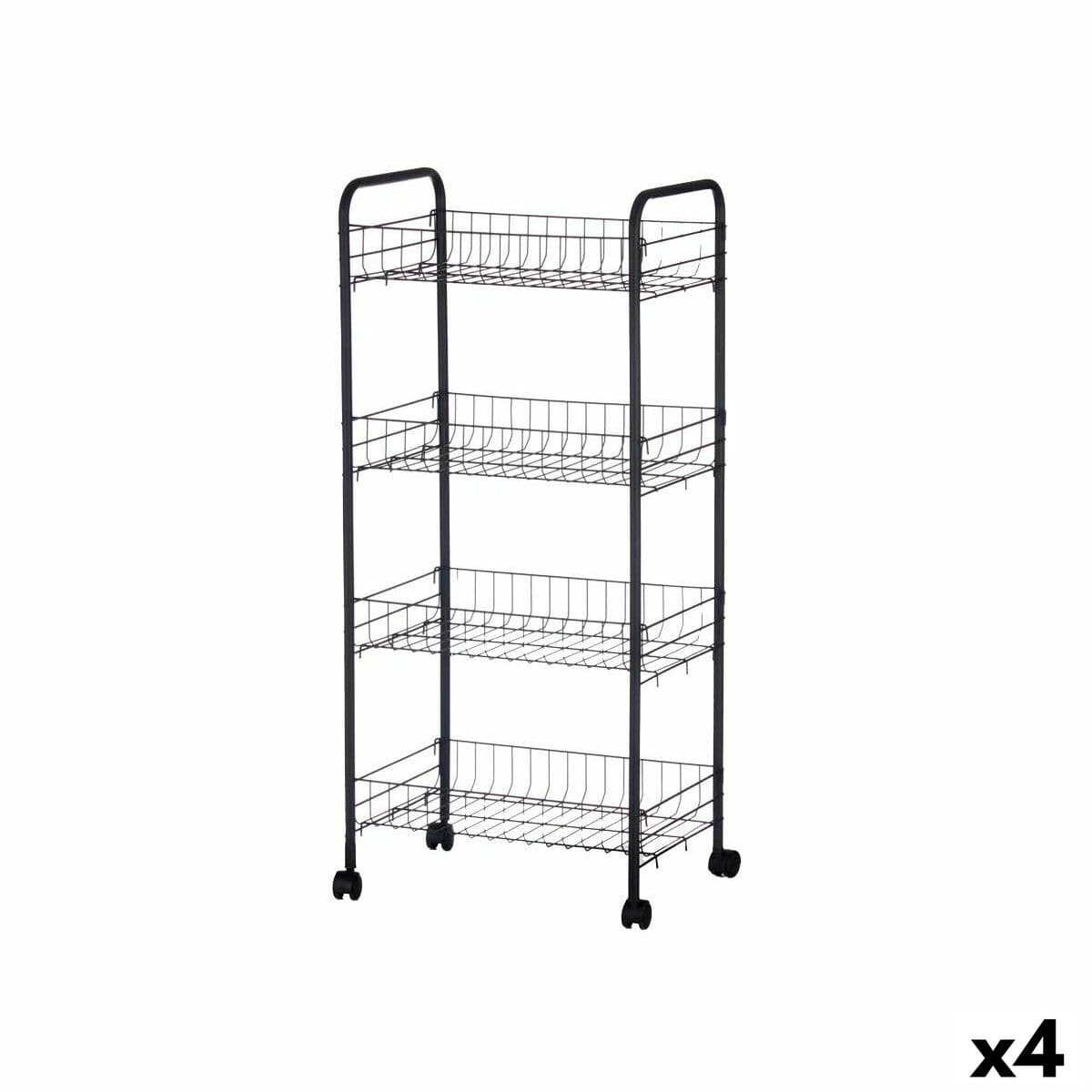 Carrito Verdulero Kinvara Negro Metal Polipropileno Plástico 40,5 x 27 x 82,5 cm 26,5 x 82 x 8,5 cm (4 Unidades)