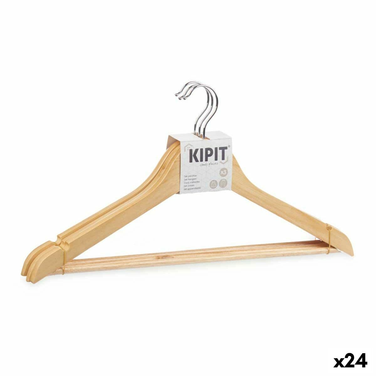 Juego de Perchas Kipit Marrón Madera Metal 44,5 x 1,2 x 23 cm 44,5 x 23 x 4 cm (24 Unidades)