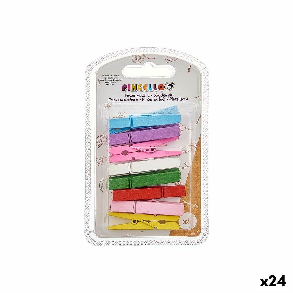Pinzas Pincello Multicolor Madera Grande (24 Unidades)