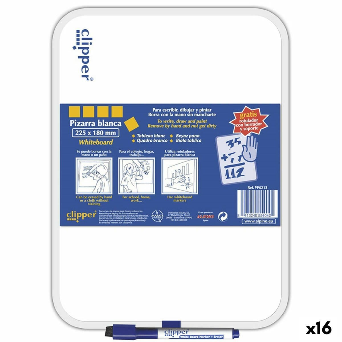 Pizarra blanca Alpino 25,5 x 18 cm (16 Unidades)