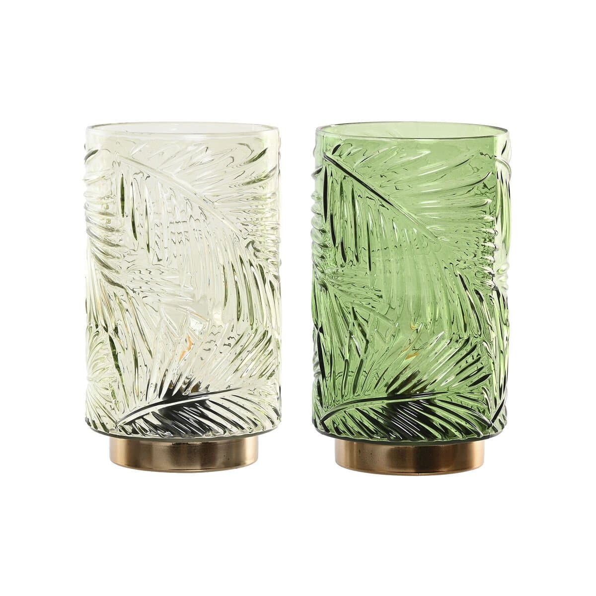 Decoración luminosa Home ESPRIT Metal Cristal Tropical 12 x 12 x 20 cm (2 Unidades)