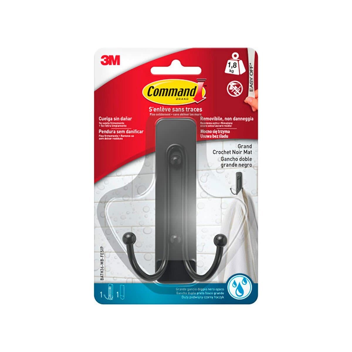 Gancho para colgar 3M 1,8 kg Negro ABS (1 unidad)
