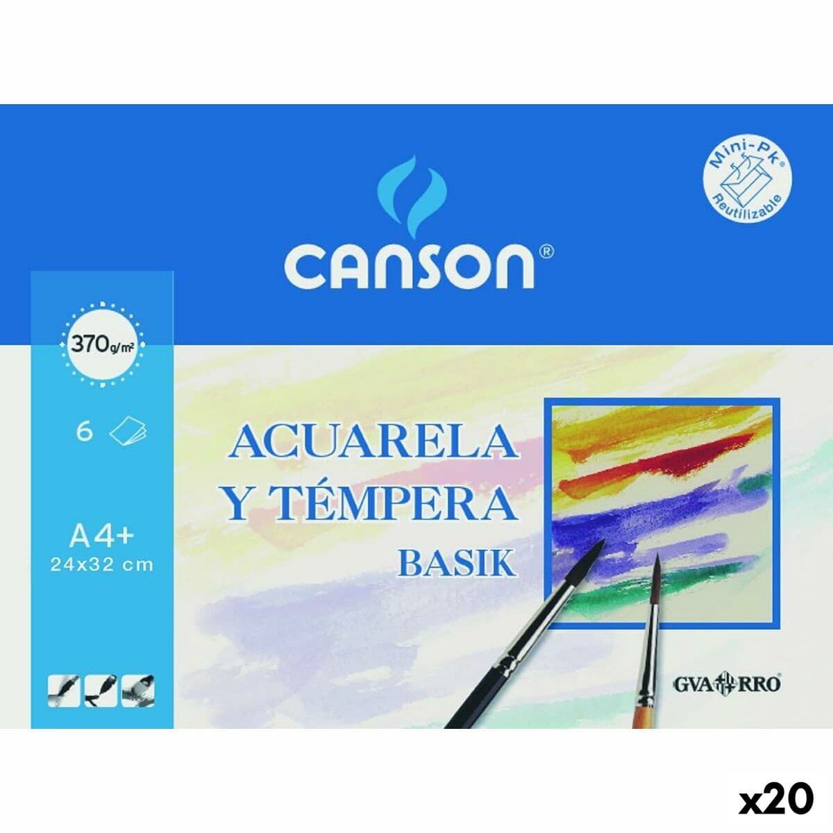 Papel de acuarela Canson Basik 6 Hojas 370 g/m² (20 Unidades)