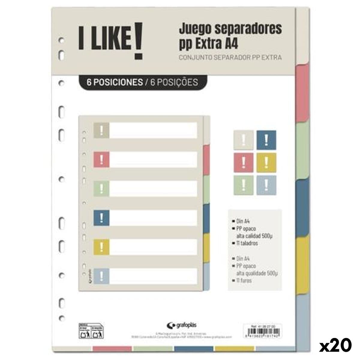Separadores Grafoplas I LIKE Multicolor Polipropileno (20 Unidades)