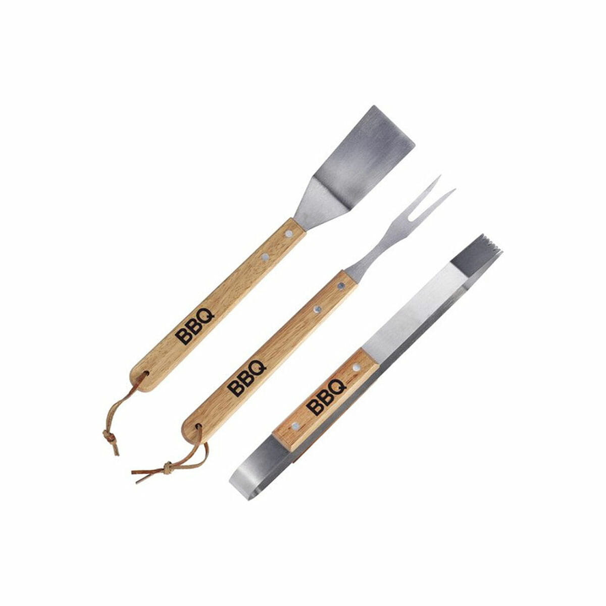 Set de Utensilios para Barbacoa BBQ Collection Acero Inoxidable Madera de caucho (3)