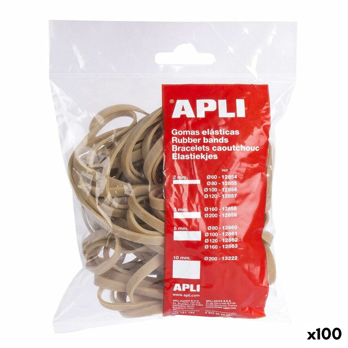 Gomas elásticas Apli Marrón 120 x 2 mm (100 Unidades)