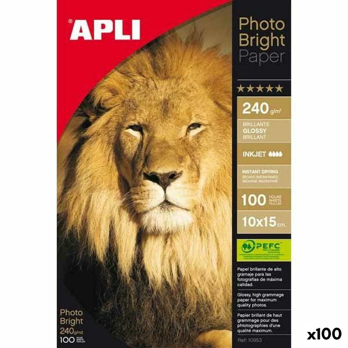Papel Fotográfico Brillante Apli 100 Hojas 10 x 15 cm