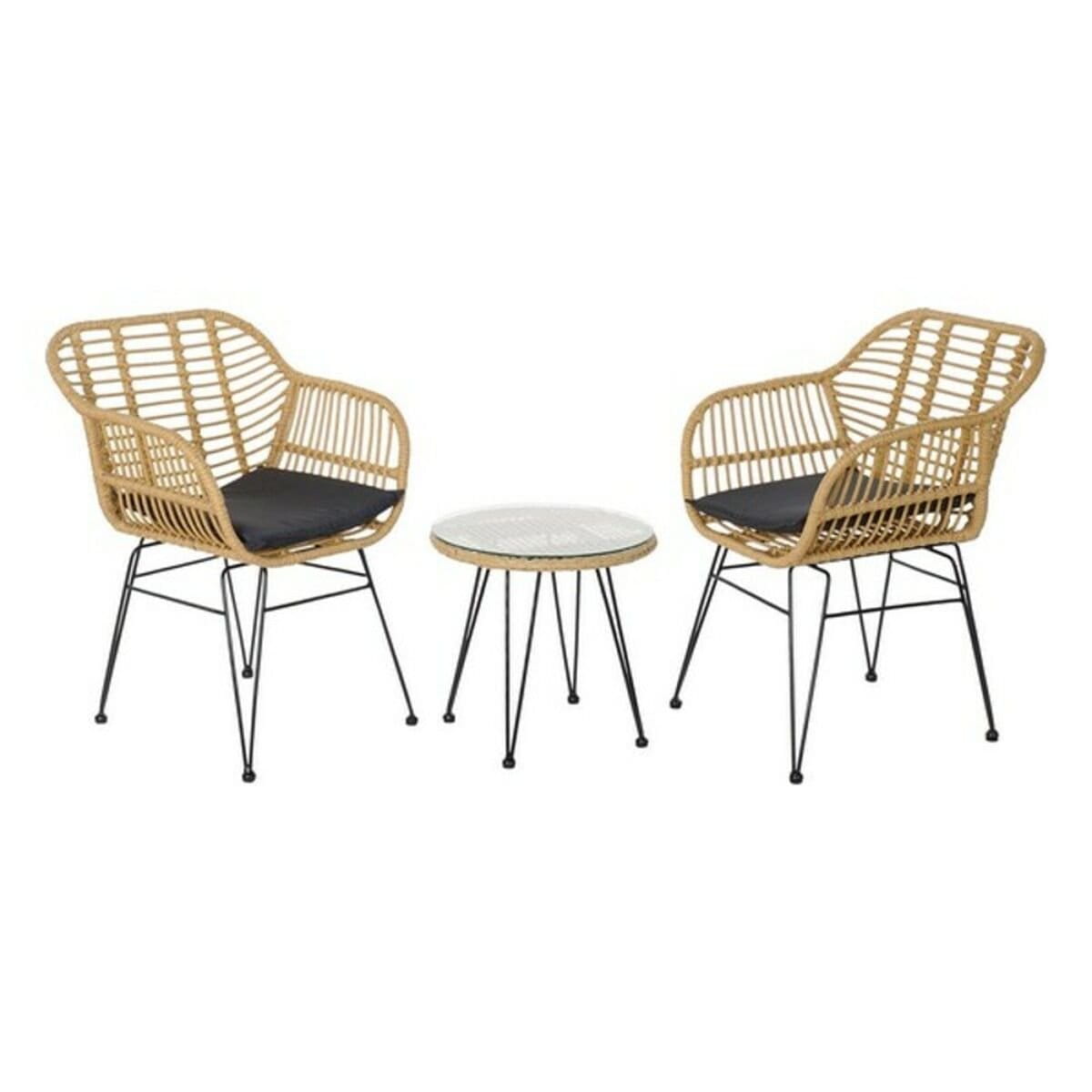 Conjunto de Mesa con 2 Sillas DKD Home Decor Negro Natural Marrón claro 56 x 57,5 x 82 cm