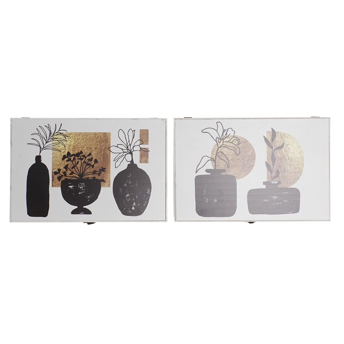 Caja Decorativa DKD Home Decor Blanco Negro Dorado Madera MDF Moderno Jarrón (2 Unidades)