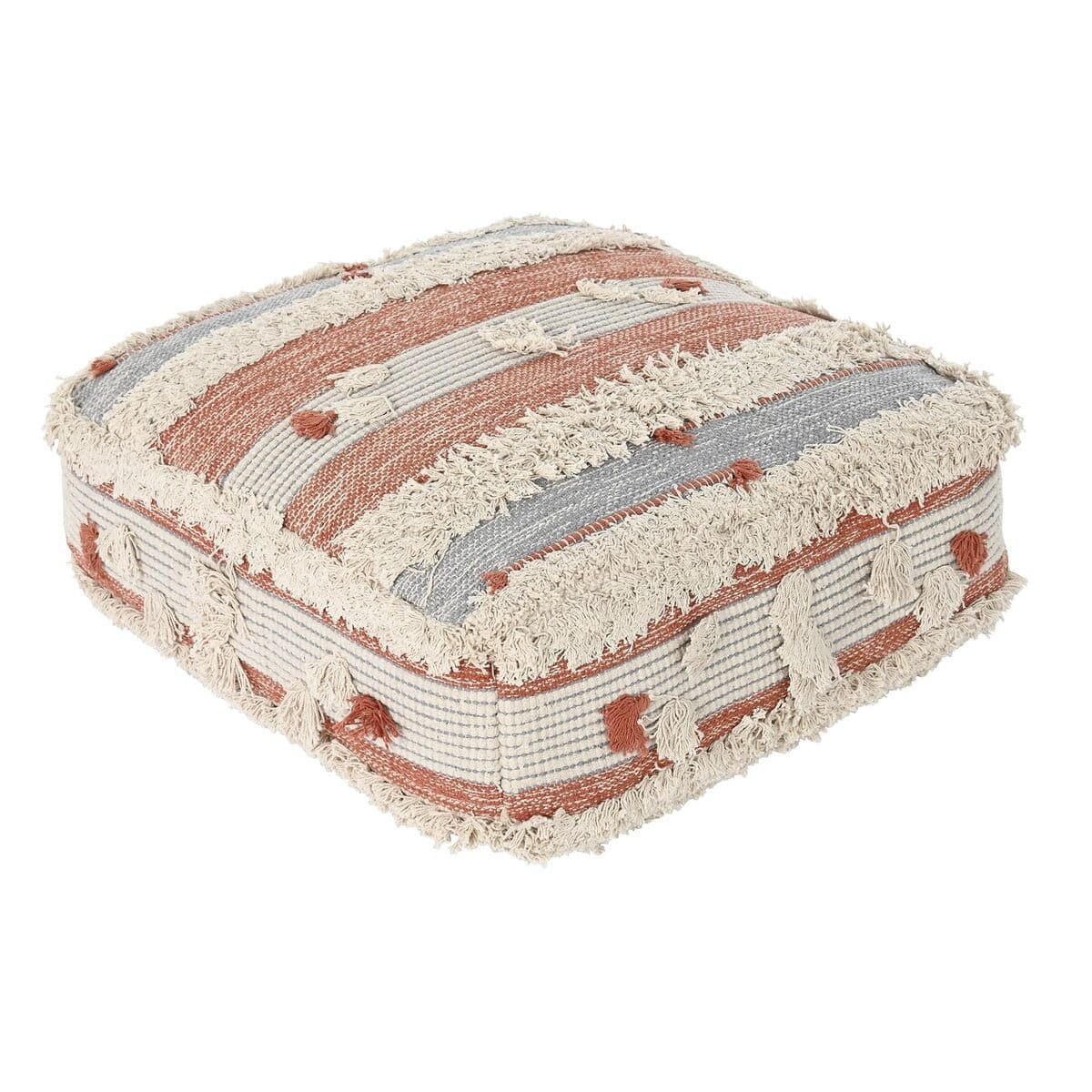 Puff DKD Home Decor Blanco Naranja Aluminio Rayas Boho