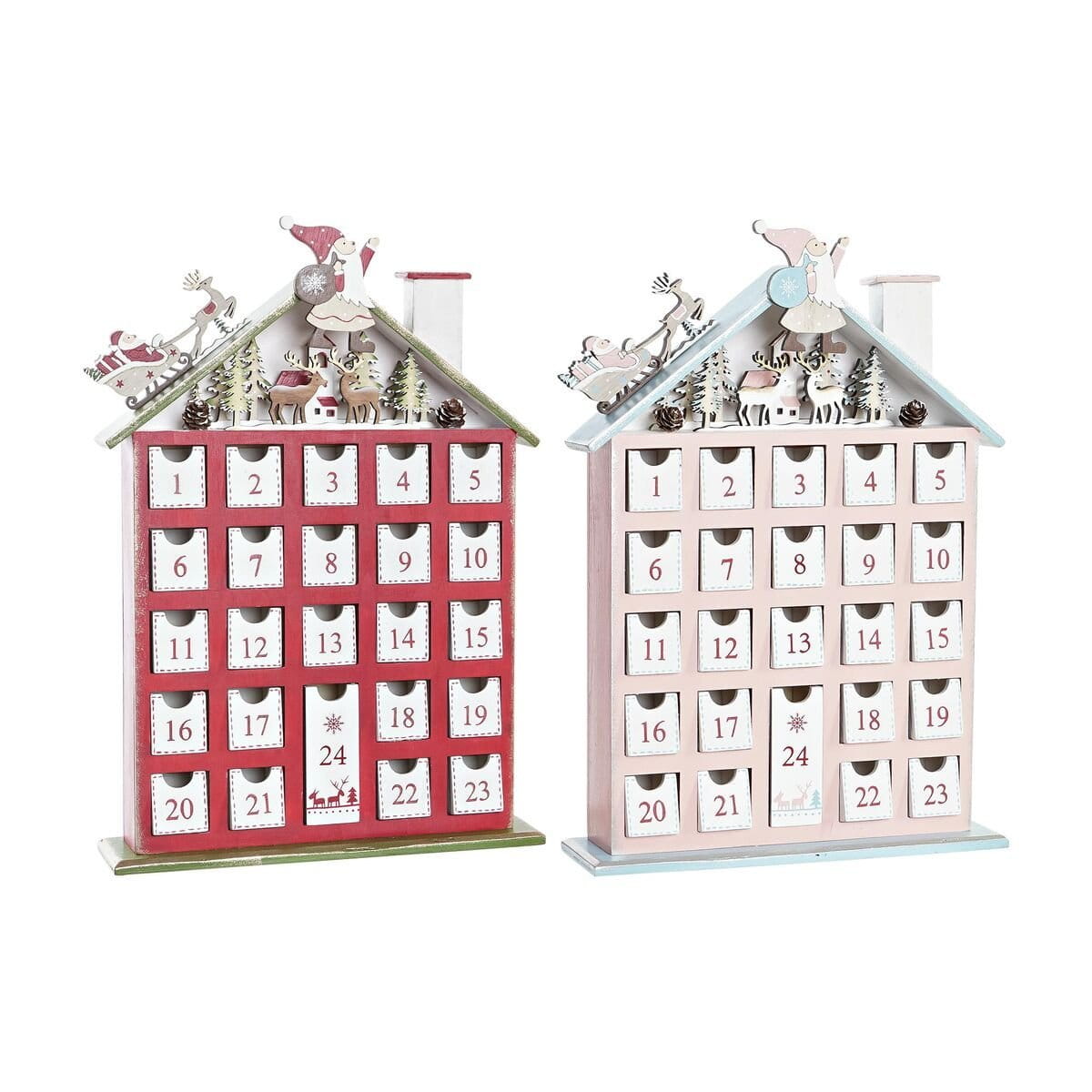 Calendario de Adviento DKD Home Decor Madera Casa (27 x 7 x 40 cm) (2 Unidades)