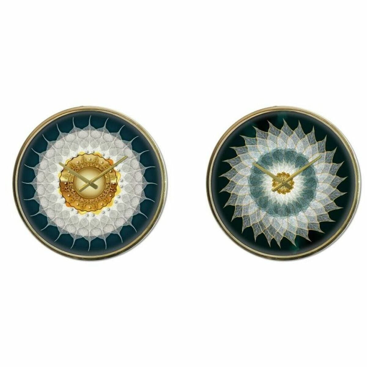 Reloj de Pared DKD Home Decor Cristal Dorado Turquesa Hierro Moderno (2 Unidades) (40 x 6 x 40 cm)
