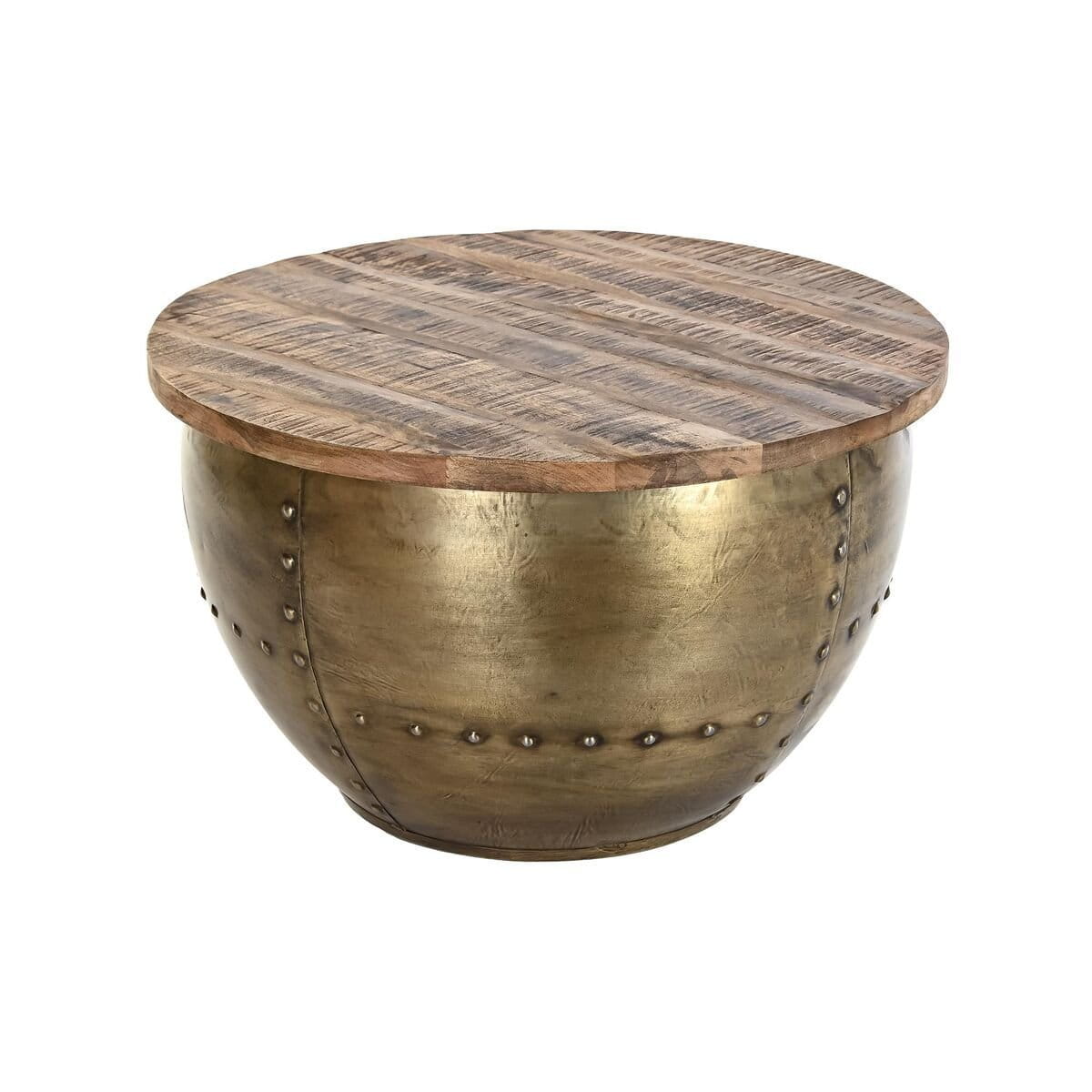 Mesa de Centro DKD Home Decor Glamour Marrón Dorado Metal Madera de mango 68 x 68 x 44 cm