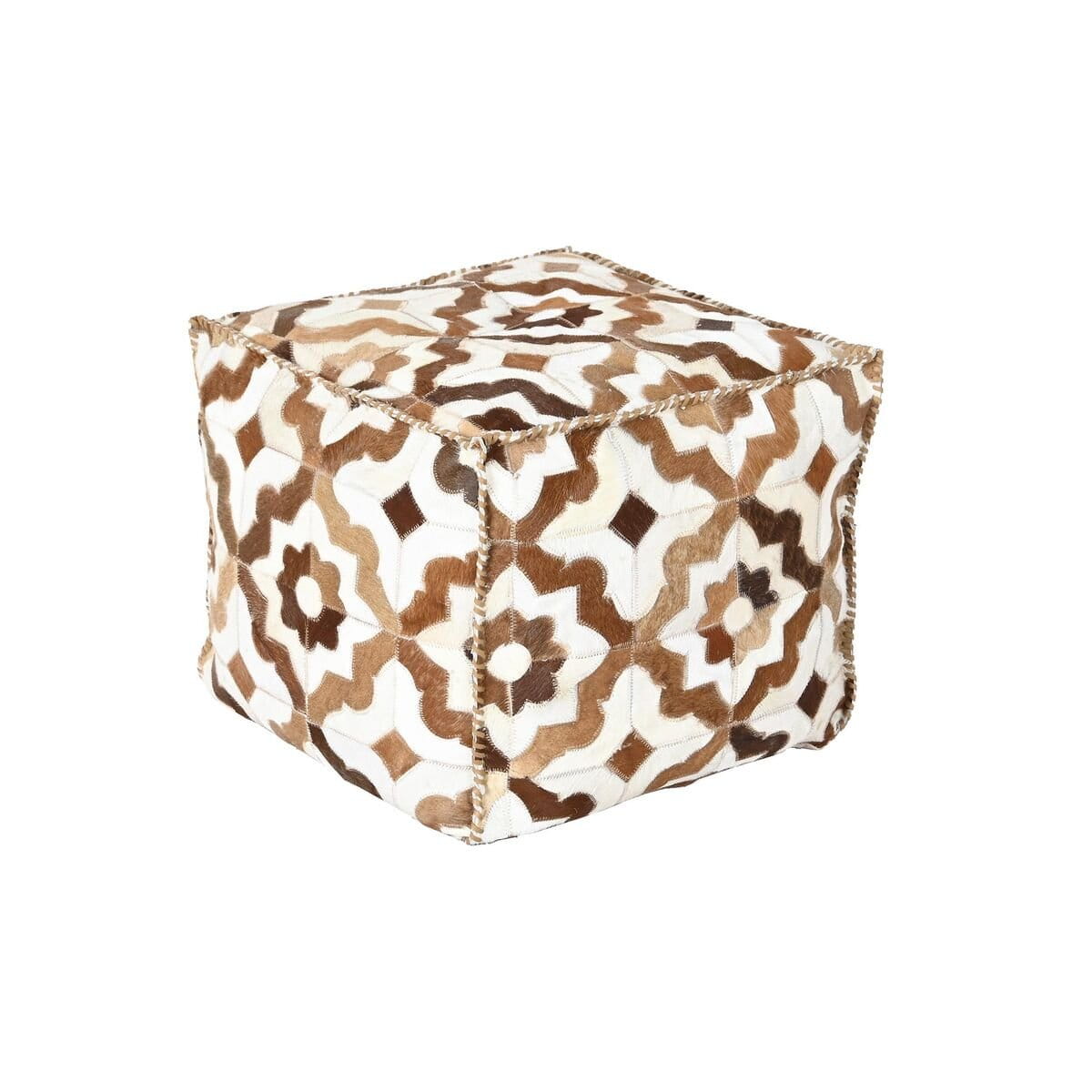 Puff DKD Home Decor Blanco Marrón 45 x 45 x 40 cm
