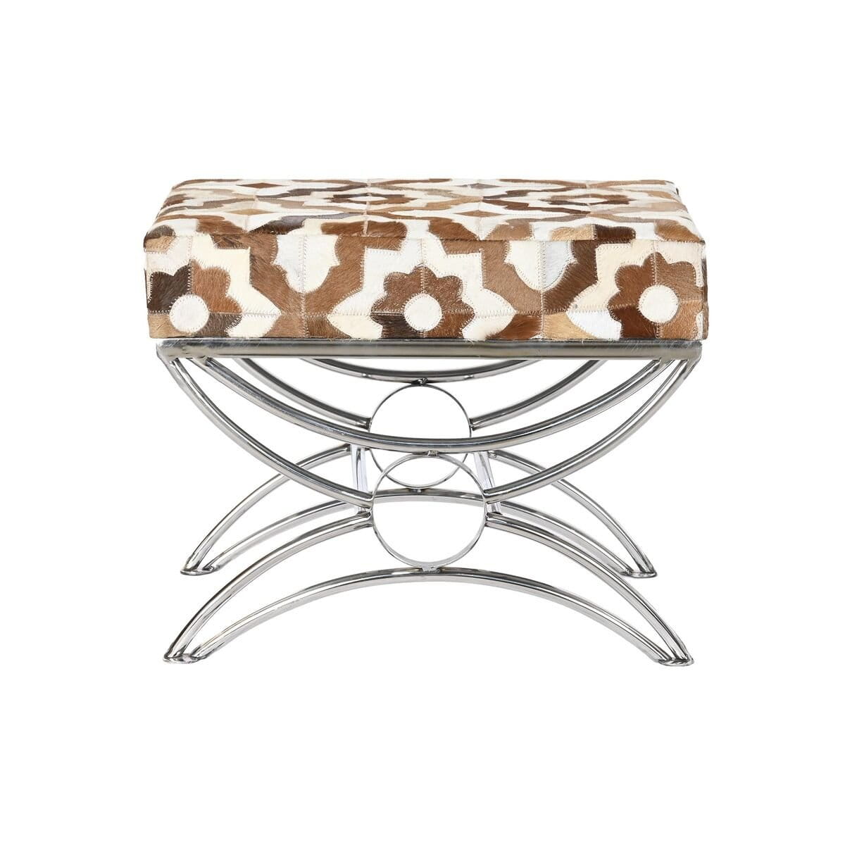 Banqueta DKD Home Decor Plateado Marrón Acero Piel Blanco (53 x 40 x 43 cm)