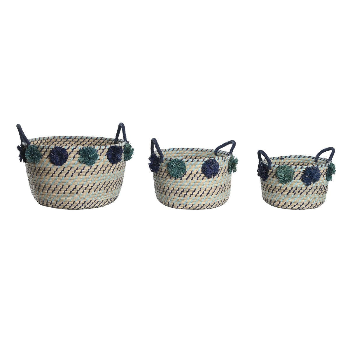 Juego de Cestas DKD Home Decor Polipropileno Pompones 46 x 44 x 34 cm