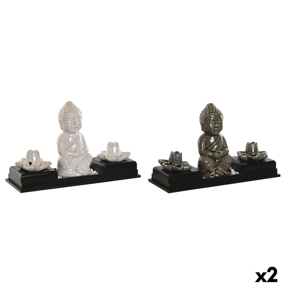 Quemador de esencias Home ESPRIT Cerámica Madera MDF Buda 24 x 8 x 14 cm (2 Unidades)